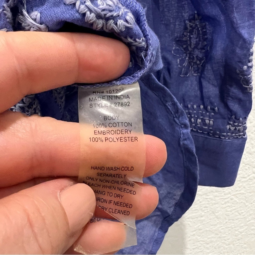 Soft Surroundings Lightweight Blue Cotton Embroidered Button-Up Shirt M - Picture 6 of 8